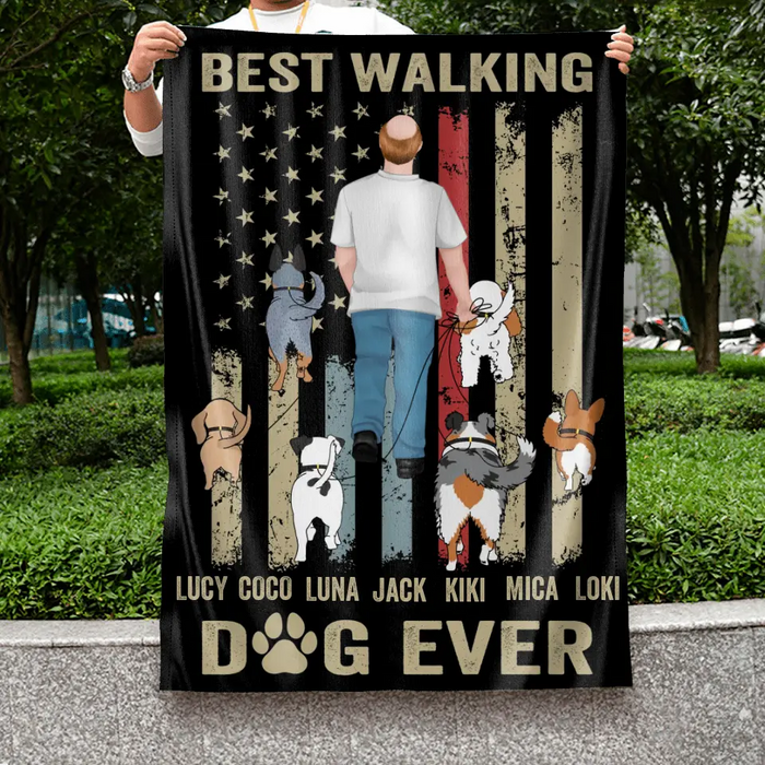 Personalized Dad Dog Flag Sign - Gift Idea For Dog Lovers/Father's Day - Up to 6 Dogs - Best Walking Dog Ever