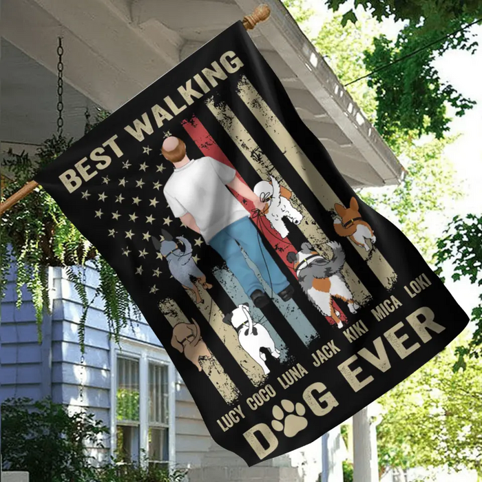 Personalized Dad Dog Flag Sign - Gift Idea For Dog Lovers/Father's Day - Up to 6 Dogs - Best Walking Dog Ever
