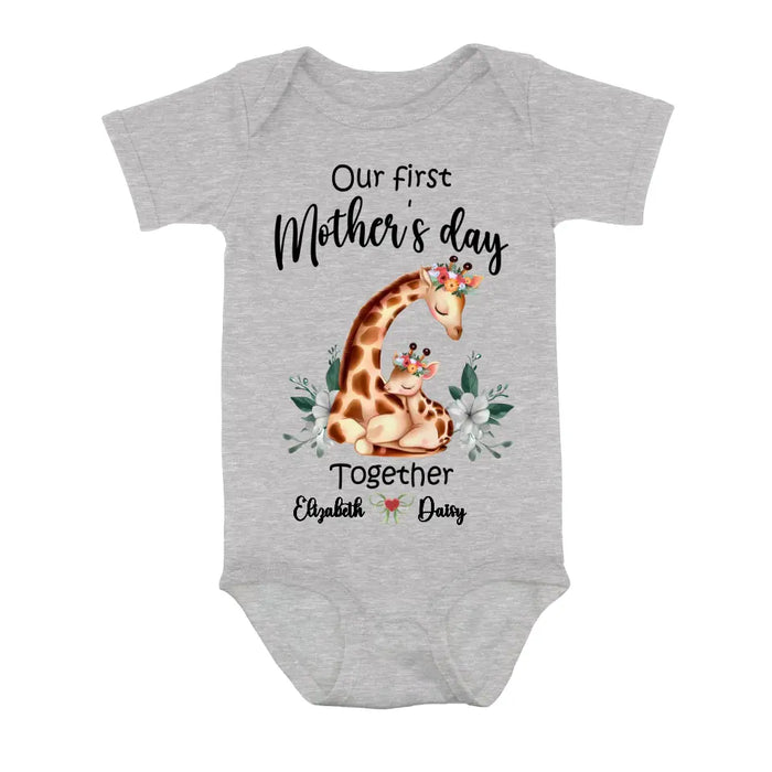 Personalized Giraffe Baby Onesie/T-Shirt - Gift Idea for Baby/Mother's Day - Our First Mother's Day Together