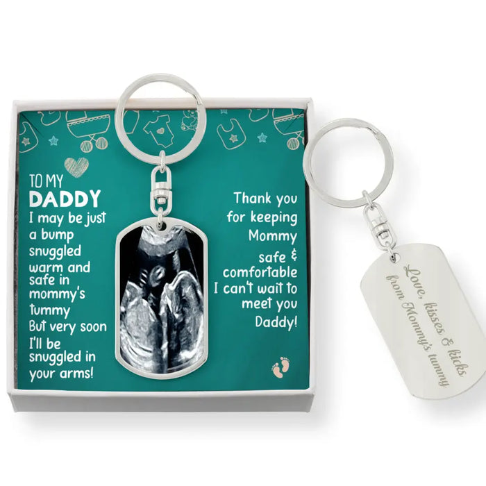 Personalized To My Daddy Tag Keychain With Message Card - Gift Idea For Dad/Father's Day - I Can't Wait To Meet You Daddy