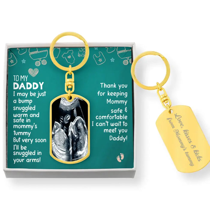Personalized To My Daddy Tag Keychain With Message Card - Gift Idea For Dad/Father's Day - I Can't Wait To Meet You Daddy