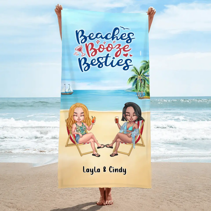Personalized Besties Beach Towel - Up to 4 People - Gift Idea For Besties/Friends - Beaches Booze Besties