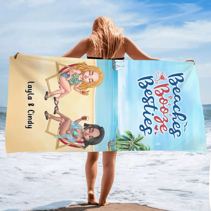 Personalized Besties Beach Towel - Up to 4 People - Gift Idea For Besties/Friends - Beaches Booze Besties