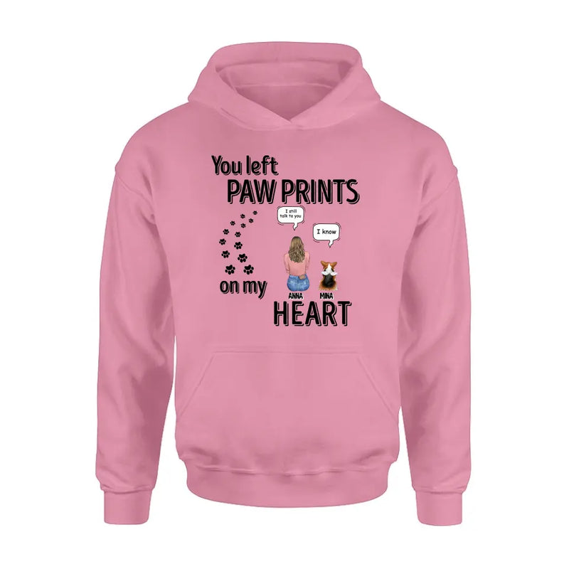 Personalized Memorial T-shirt/Long Sleeve/Sweatshirt/Hoodie - Up to 4 Pets - Gift Idea For Dog/Cat/Rabbit Lover - Mother's Day/Father's Day Gift - You Left Paw Prints On My Heart