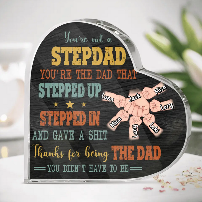 Personalized Step Father Crystal Heart - Best Gift Idea For Father's Day - Up to 6 Kids Father