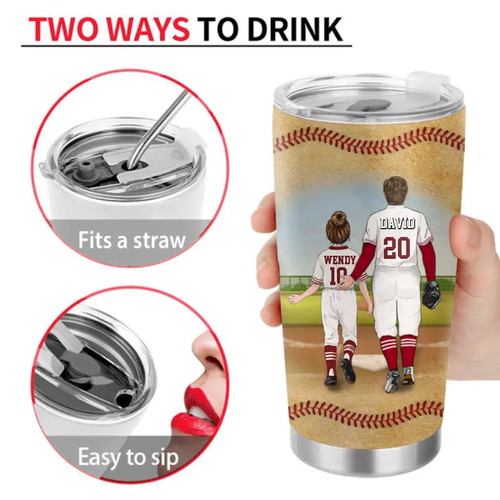 Personalized Baseball Dad Tumbler - Up to 2 Children - Father's Day Gift Idea for Baseball Lovers - Dear Dad Thank You For Teaching Me To Play