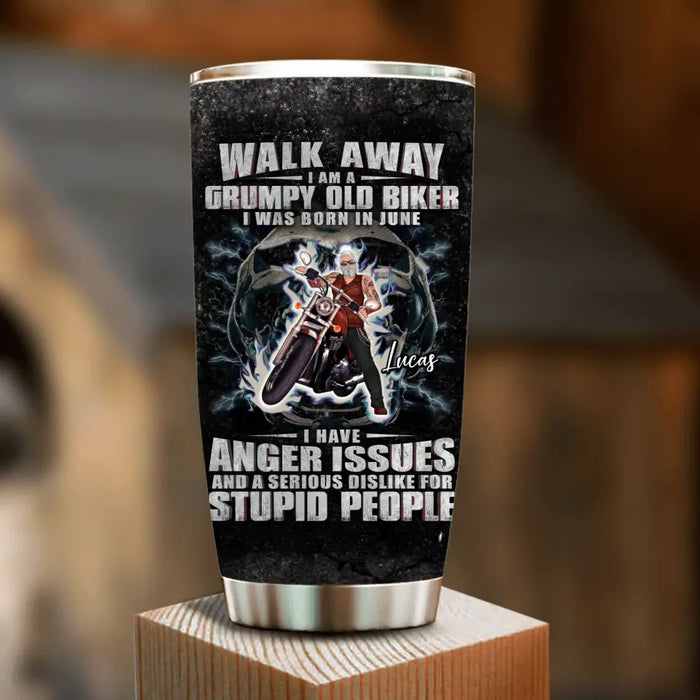 Personalized Biker Tumbler - Father's Day Gift Idea For Biker - Walk Away I Am A Grumpy Old Biker
