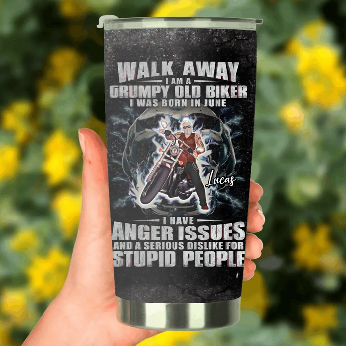 Personalized Biker Tumbler - Father's Day Gift Idea For Biker - Walk Away I Am A Grumpy Old Biker