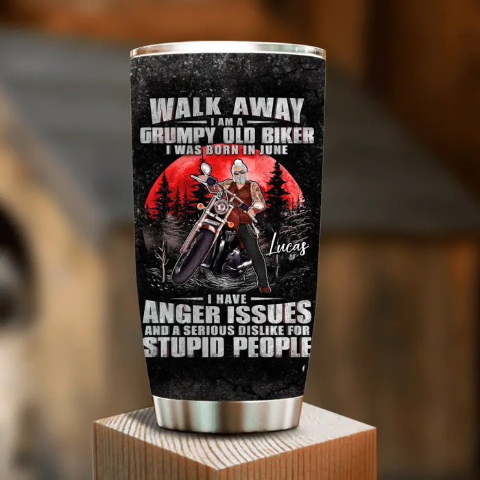 Personalized Biker Tumbler - Father's Day Gift Idea For Biker - Walk Away I Am A Grumpy Old Biker