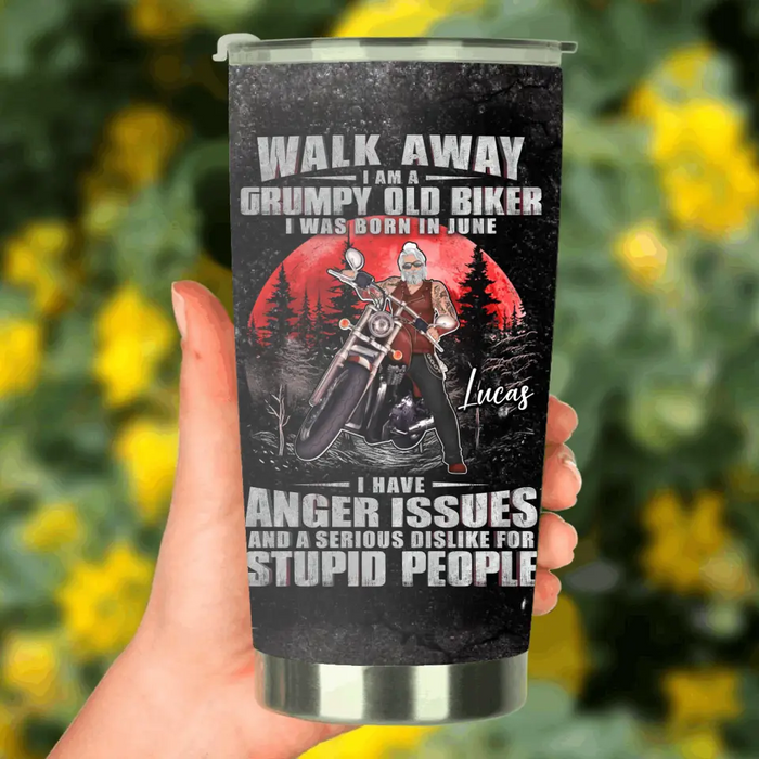 Personalized Biker Tumbler - Father's Day Gift Idea For Biker - Walk Away I Am A Grumpy Old Biker