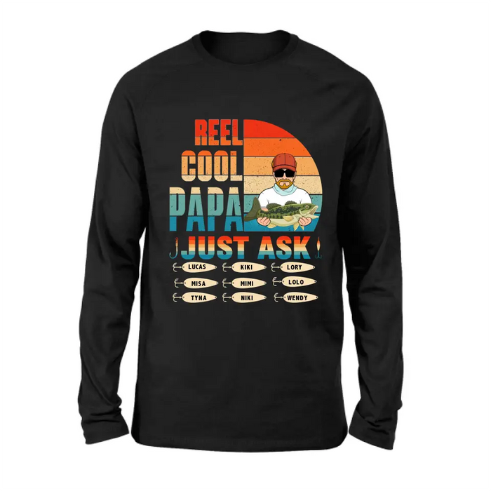 Personalized Reel Cool Dad Shirt/Hoodie - Gift Idea For Father's Day/Grandpa/Fishing Lovers - Up to 9 Kids - Reel Cool Papa Just Ask