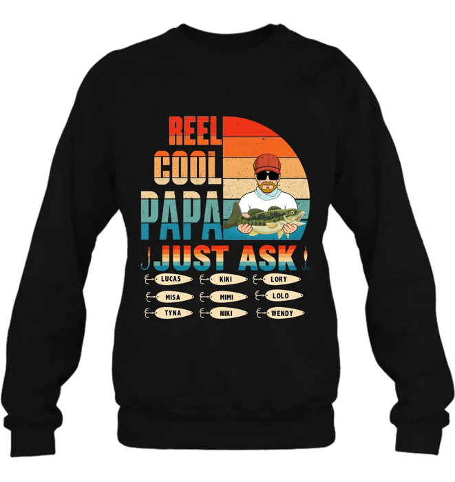 Personalized Reel Cool Dad Shirt/Hoodie - Gift Idea For Father's Day/Grandpa/Fishing Lovers - Up to 9 Kids - Reel Cool Papa Just Ask