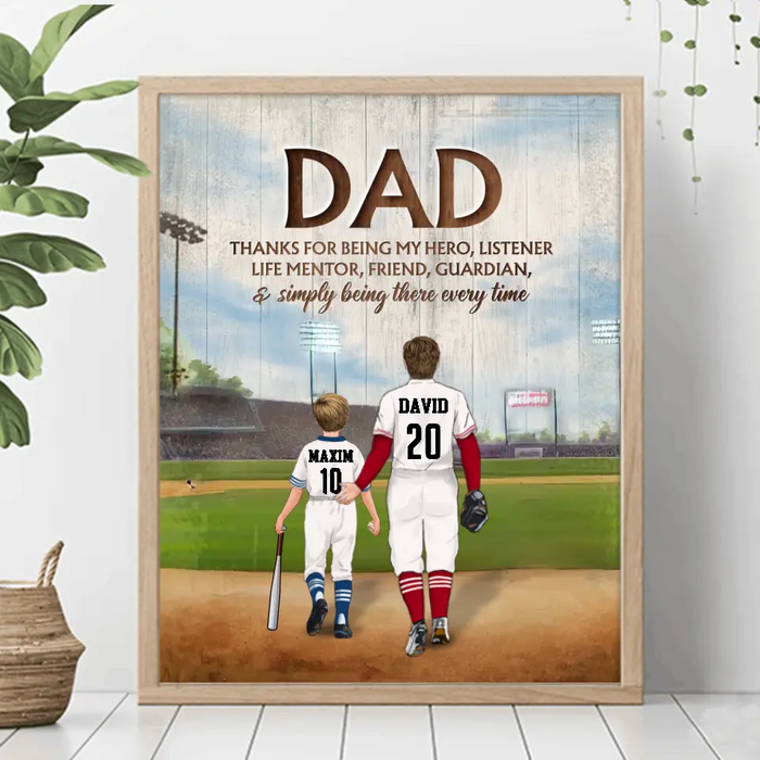 Personalized Baseball Dad Poster - Father's Day Gift Idea for Baseball Lovers - Thanks For Being My Hero