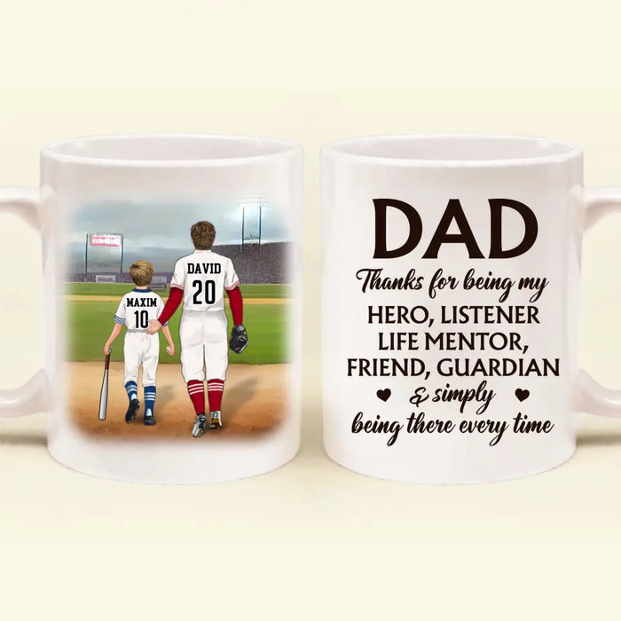Personalized Baseball Dad Coffee Mug - Father's Day Gift Idea for Baseball Lovers - Thanks For Being My Hero