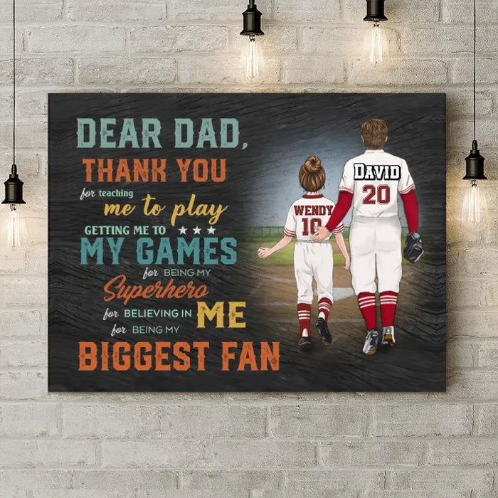 Personalized Baseball Dad Horizontal Canvas - Up to 2 Children - Father's Day Gift Idea for Baseball Lovers - Dear Dad Thank You For Teaching Me To Play