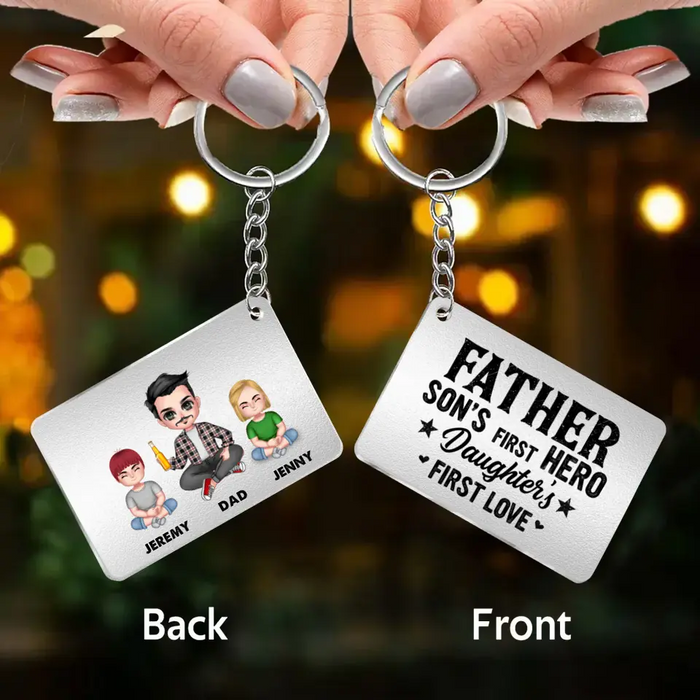 Personalized Dad Acrylic Keychain - Up to 6 Kids - Father's Day Gift Idea for Dad - Father Son's First Hero Daughter's First Love