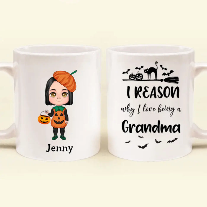 Personalized Halloween Kids Mug - Up to 10 Kids - Halloween Gift Idea For Grandma/Granpa - Reason Why I Love Being A Grandma