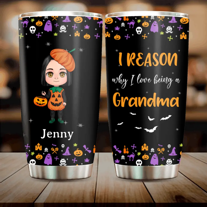 Personalized Halloween Kids Tumbler - Up to 10 Kids - Halloween Gift Idea For Grandma/Granpa - Reason Why I Love Being A Grandma