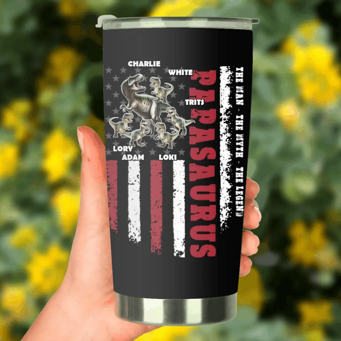 Personalized Papasaurus Tumbler - Gift Idea For Father's Day - Up to 5 Kids - Papasaurus The Man The Myth The Legend