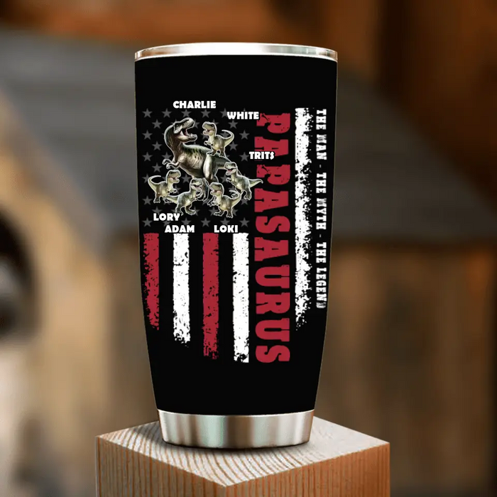 Personalized Papasaurus Tumbler - Gift Idea For Father's Day - Up to 5 Kids - Papasaurus The Man The Myth The Legend