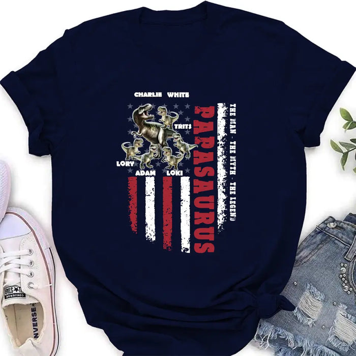 Personalized Papasaurus Shirt/Hoodie - Gift Idea For Father's Day - Up to 5 Kids - Papasaurus The Man The Myth The Legend