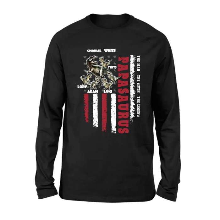 Personalized Papasaurus Shirt/Hoodie - Gift Idea For Father's Day - Up to 5 Kids - Papasaurus The Man The Myth The Legend