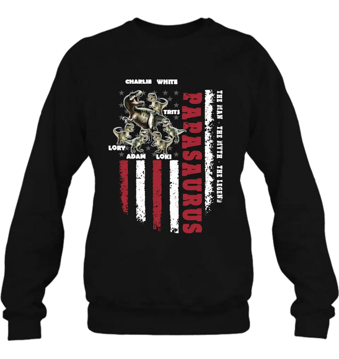 Personalized Papasaurus Shirt/Hoodie - Gift Idea For Father's Day - Up to 5 Kids - Papasaurus The Man The Myth The Legend