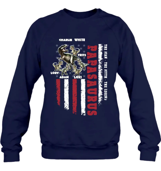 Personalized Papasaurus Shirt/Hoodie - Gift Idea For Father's Day - Up to 5 Kids - Papasaurus The Man The Myth The Legend