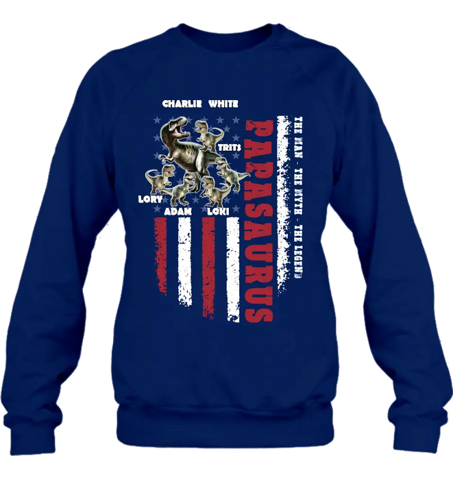 Personalized Papasaurus Shirt/Hoodie - Gift Idea For Father's Day - Up to 5 Kids - Papasaurus The Man The Myth The Legend