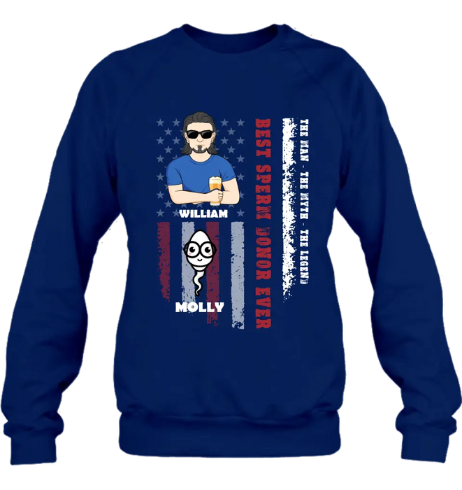Personalized Sperms Shirt/Hoodie/Long sleeve/Sweatshirt - Gift Idea For Father's Day - Up to 6 Sperms - Best Sperm Donor Ever The Man The Myth The Legend