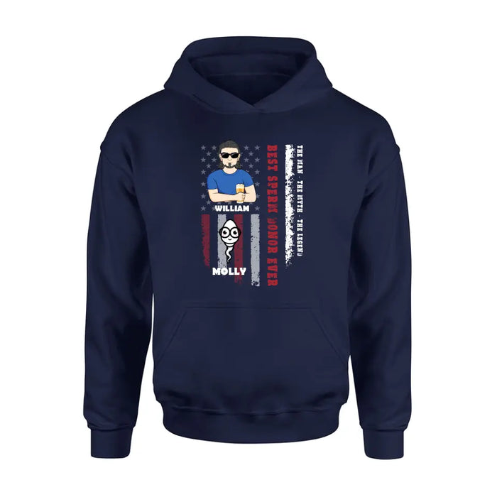 Personalized Sperms Shirt/Hoodie/Long sleeve/Sweatshirt - Gift Idea For Father's Day - Up to 6 Sperms - Best Sperm Donor Ever The Man The Myth The Legend