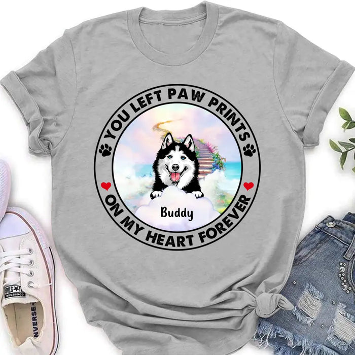 Personalized Pet Shirt/Hoodie - Up to 2 Dogs/Cats - Memorial Gift Idea for Dog/Cat Owners - You Left Paw Prints On My Heart Forever