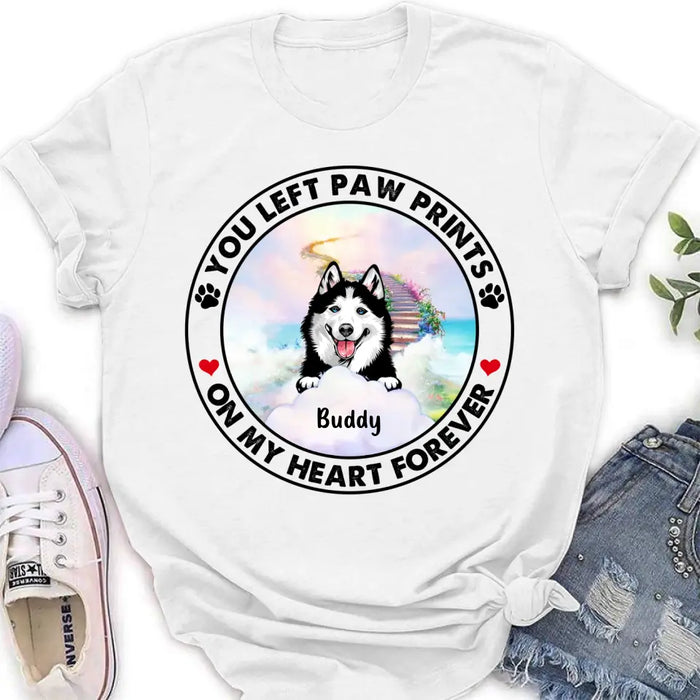 Personalized Pet Shirt/Hoodie - Up to 2 Dogs/Cats - Memorial Gift Idea for Dog/Cat Owners - You Left Paw Prints On My Heart Forever