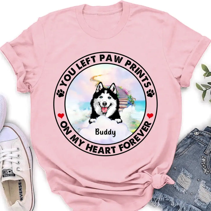 Personalized Pet Shirt/Hoodie - Up to 2 Dogs/Cats - Memorial Gift Idea for Dog/Cat Owners - You Left Paw Prints On My Heart Forever