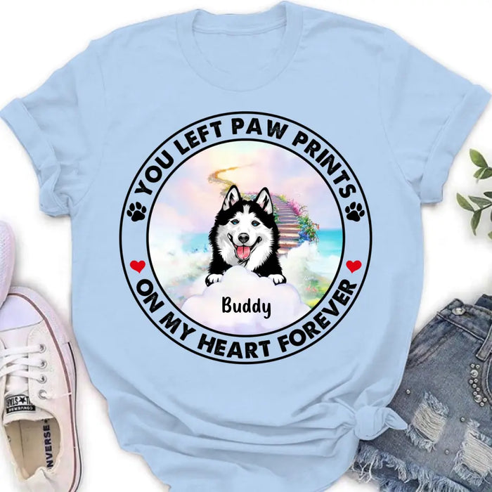 Personalized Pet Shirt/Hoodie - Up to 2 Dogs/Cats - Memorial Gift Idea for Dog/Cat Owners - You Left Paw Prints On My Heart Forever