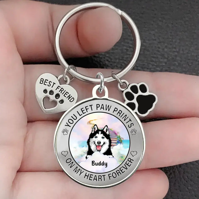 Personalized Pet Keychain Pet Charm - Up to 2 Dogs/Cats - Memorial Gift Idea for Dog/Cat Owners - You Left Paw Prints On My Heart Forever