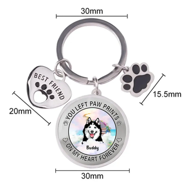 Personalized Pet Keychain Pet Charm - Up to 2 Dogs/Cats - Memorial Gift Idea for Dog/Cat Owners - You Left Paw Prints On My Heart Forever