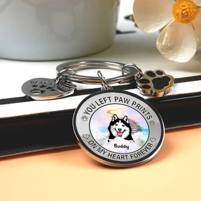 Personalized Pet Keychain Pet Charm - Up to 2 Dogs/Cats - Memorial Gift Idea for Dog/Cat Owners - You Left Paw Prints On My Heart Forever