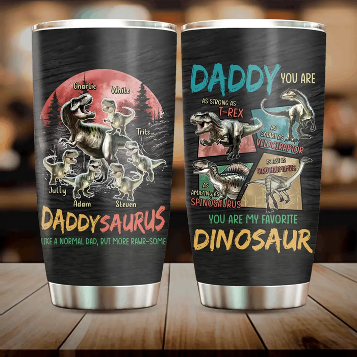 Personalized Daddysaurus Tumbler - Up to 5 Kids - Gift Idea For Father's Day - Like A Normal Dad But More Rawr-Some