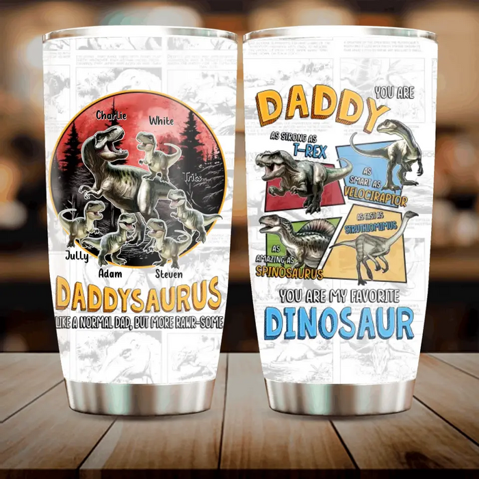 Personalized Daddysaurus Tumbler - Up to 5 Kids - Gift Idea For Father's Day - Like A Normal Dad But More Rawr-Some