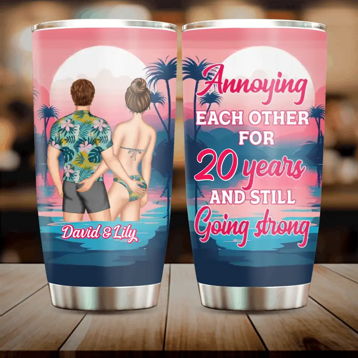 Personalized Couple On Beach Tumbler - Gift Idea For Couple/Mother's Day/Father's Day - Annoying Each Other For 20 Years And Still Going Strong
