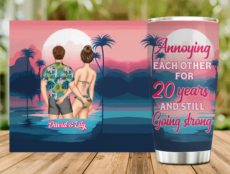 Personalized Couple On Beach Tumbler - Gift Idea For Couple/Mother's Day/Father's Day - Annoying Each Other For 20 Years And Still Going Strong