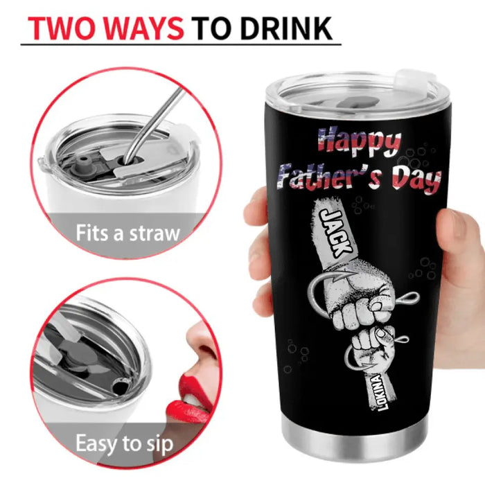Personalized Fishing Dad Tumbler - Up to 4 Children - Gift Idea For Father's Day - Holy Mackerel You're One Great Dad! No Trout About It!