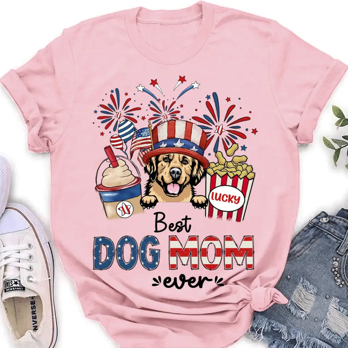 Personalized Dog Dad/Mom Shirt/Hoodie - Up to 4 Dogs - Gift Idea For 4th Of July/Independence Day/Dog Lovers - Best Dog Mom Ever