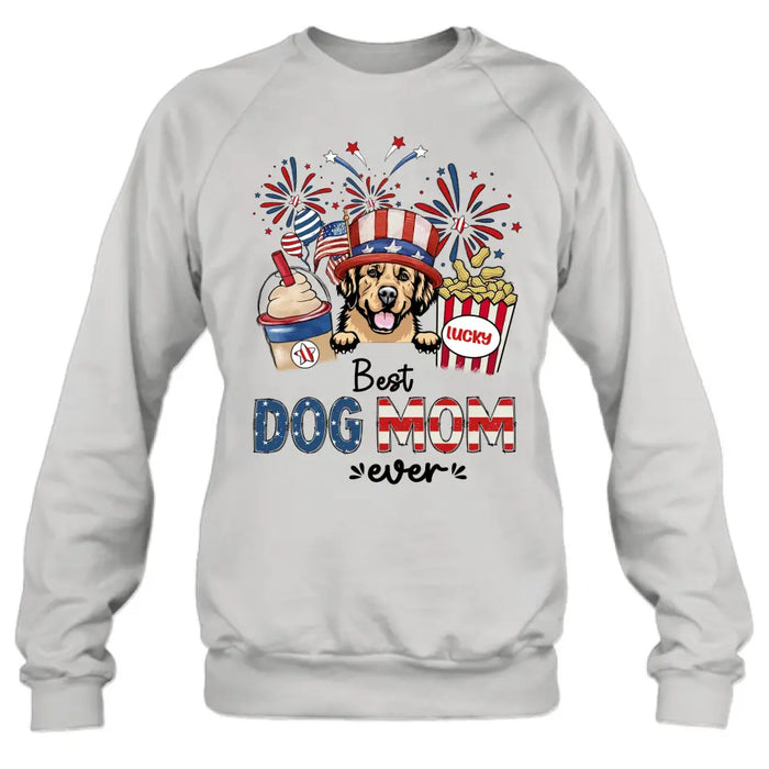 Personalized Dog Dad/Mom Shirt/Hoodie - Up to 4 Dogs - Gift Idea For 4th Of July/Independence Day/Dog Lovers - Best Dog Mom Ever
