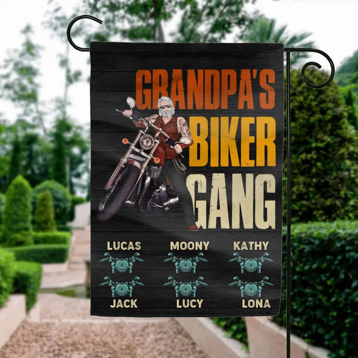 Personalized Biker Flag Sign - Father's Day Gift Idea for Dad/Grandpa - Up to 6 Kids - Grandpa's Biker Gang
