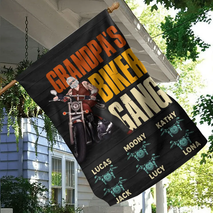 Personalized Biker Flag Sign - Father's Day Gift Idea for Dad/Grandpa - Up to 6 Kids - Grandpa's Biker Gang