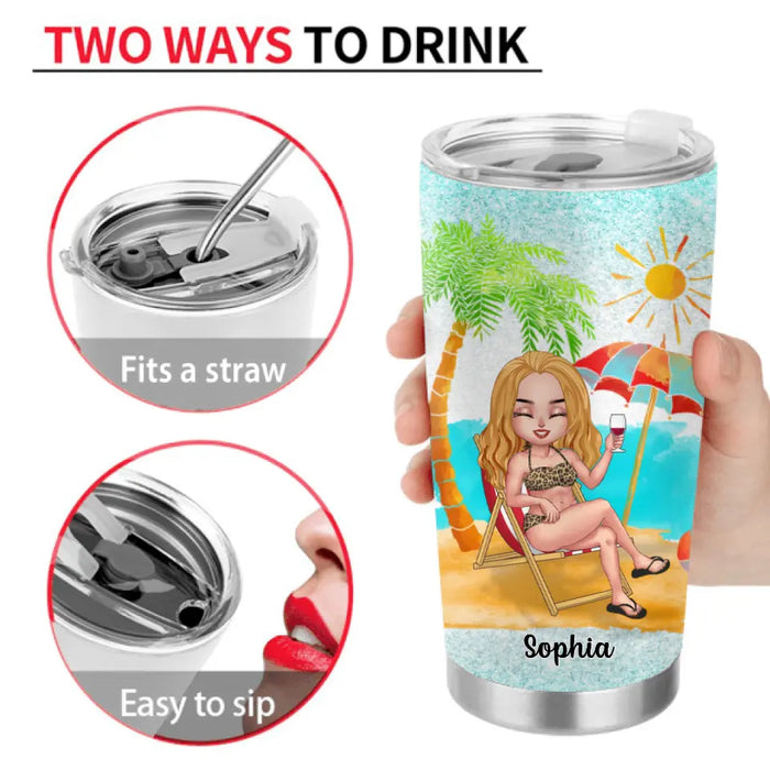 Personalized Bikini Girl Tumbler - Gift Idea For Friends - Might Be Water Might Be Wine