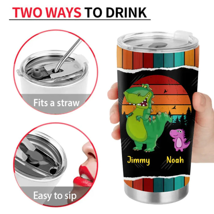 Personalized Grandpasaurus Tumbler - Up to 5 Kids - Birthday/Christmas Gift Idea For Grandpa - Grandpasaurus The Man The Myth The Bad Influence