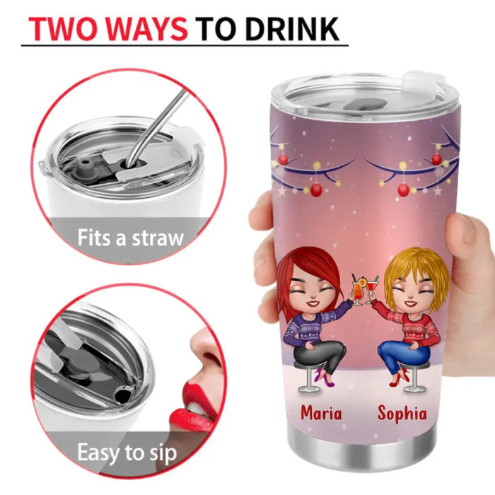 Personalized Friends Tumbler - Up to 4 People - Christmas Gift Idea for Friends/Sisters/Besties -	 Here's To Another Year Of Bonding Over Alcohol Tolerating Idiots & Keeping Each Other Sane